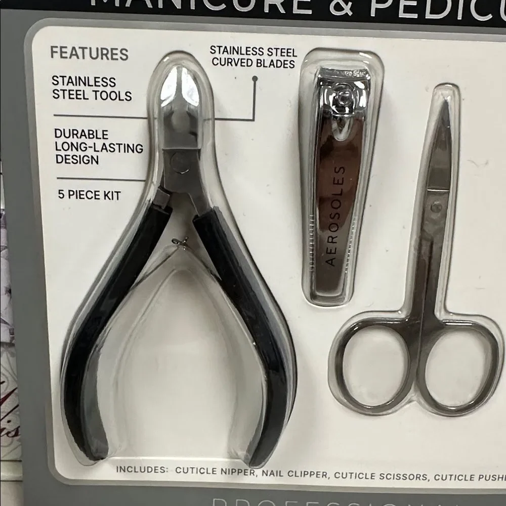 AEROSOLES Set of 5 Durable Professional Stainless Steel Versatile Manicure Tools